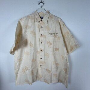 Reyn Spooner Mens Oregon Ducks Hawaiian Shirt Large Beige Palm Tree Short Sleeve
